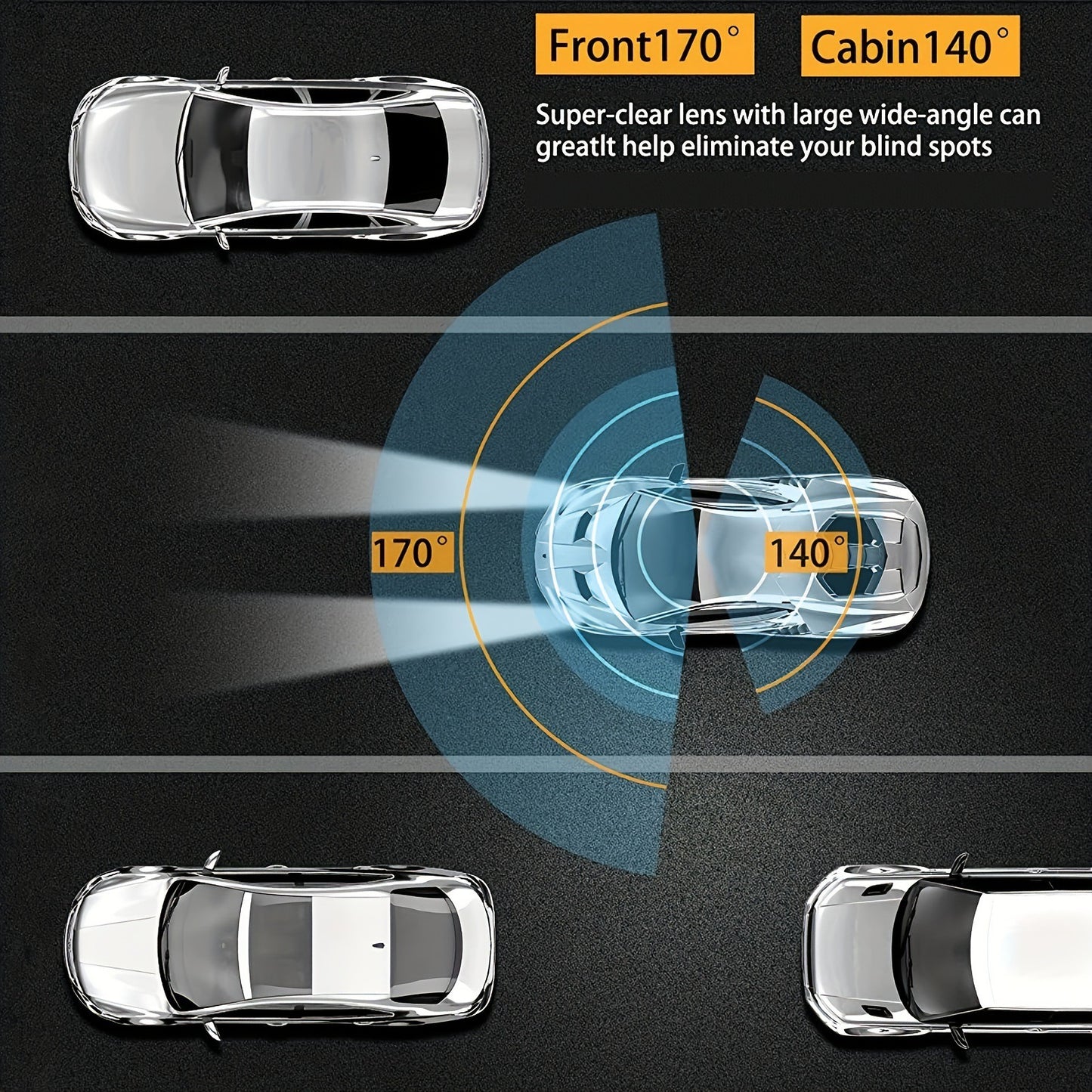 Dual Lens Car Dash Cam – 1080P Full HD, 360° Front & Interior Camera with Night Vision