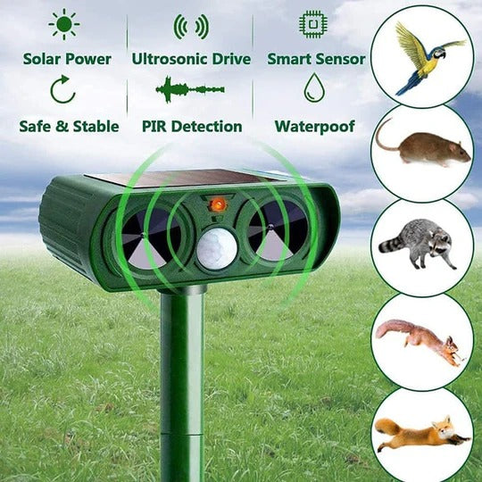Solar Ultrasonic Animal Repeller – Outdoor Pest Deterrent for Rats, Birds, Dogs, Rabbits & Deer