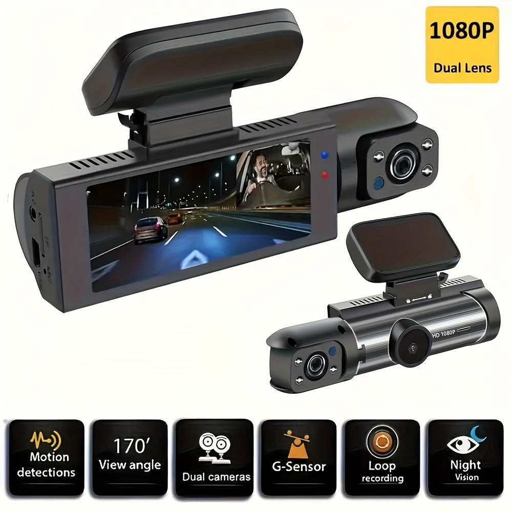 Dual lens car dash cam with night vision for rideshare