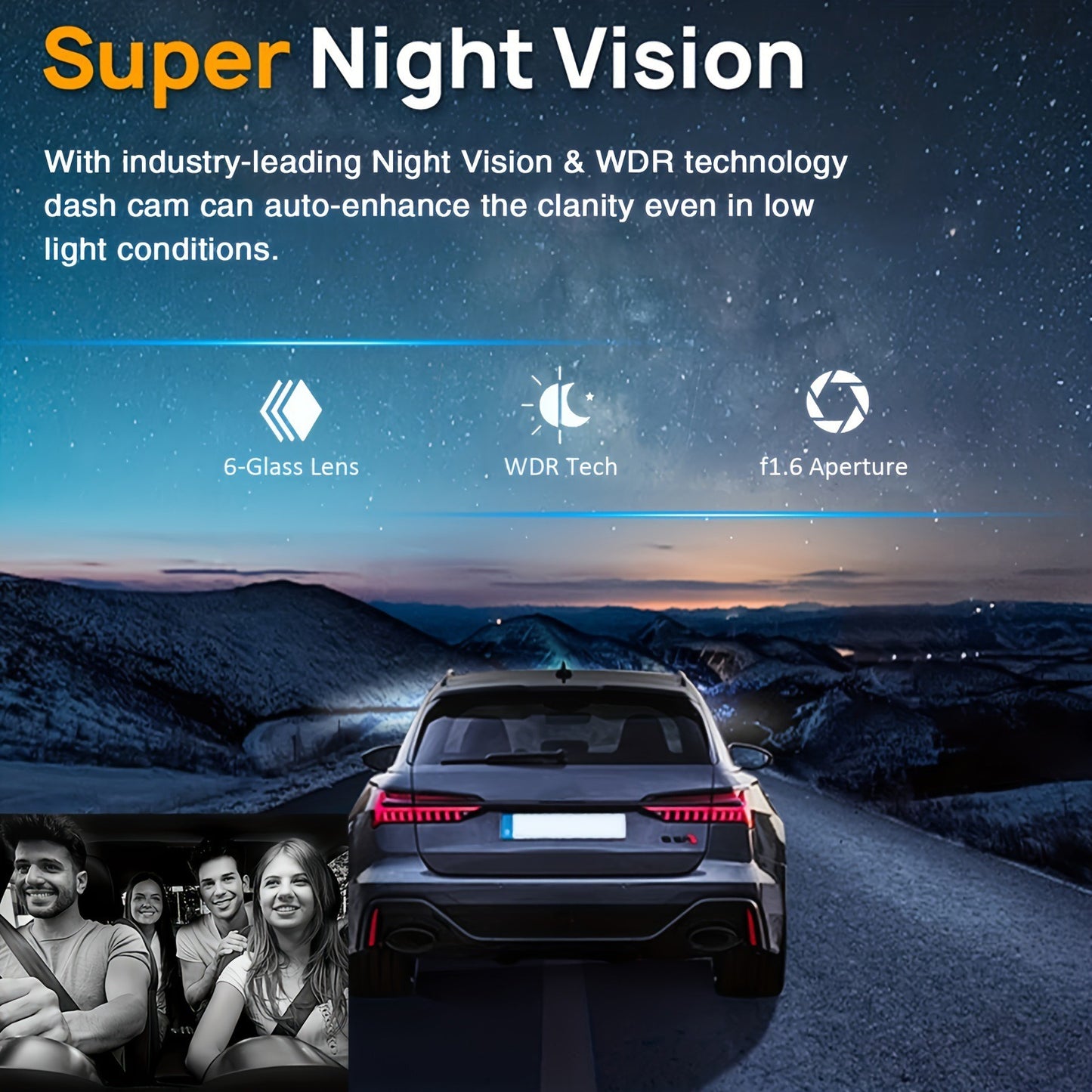 “1080P HD front and interior dash cam mounted on windshield”